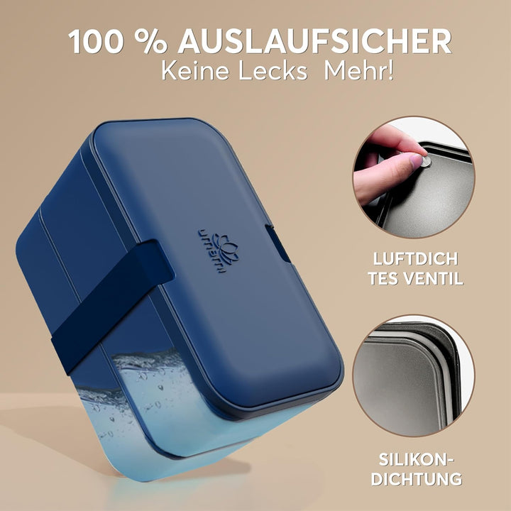 Umami Lunchbox Erwachsene, Verschachtelbar Auslaufsichere Bento Box mit 4 Bestecke & Fächern, Brotdo