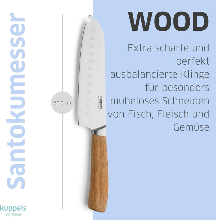 Kuppels Wood Santoku Messer mit Kullenschliff, 17 cm Klingenlänge, extrem scharf & schnitthaltig, Me