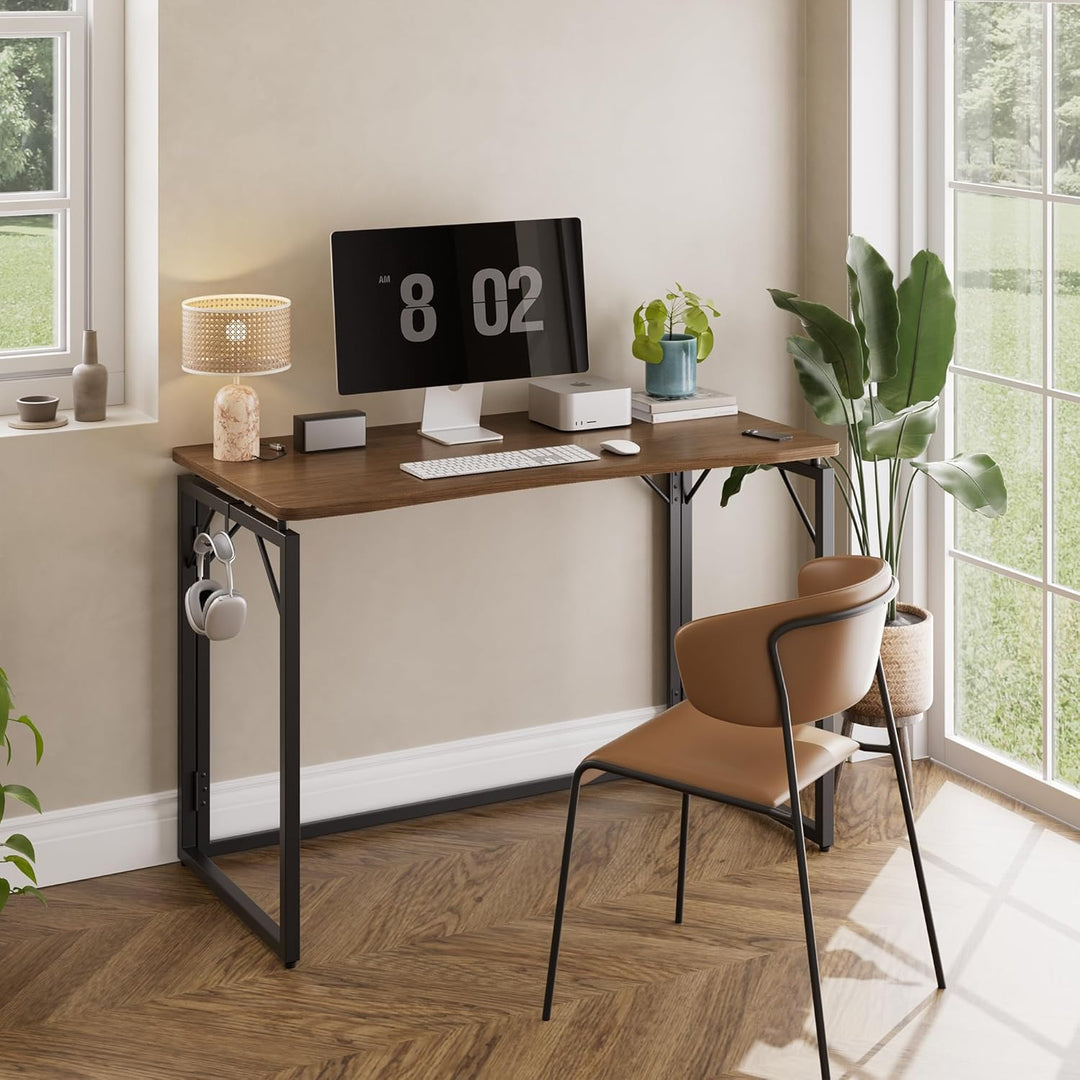 JOYMOOP 80 cm Klappschreibtisch – Braun, Keine Montage, Kleiner Faltbarer Schreibtisch für Zuhause,