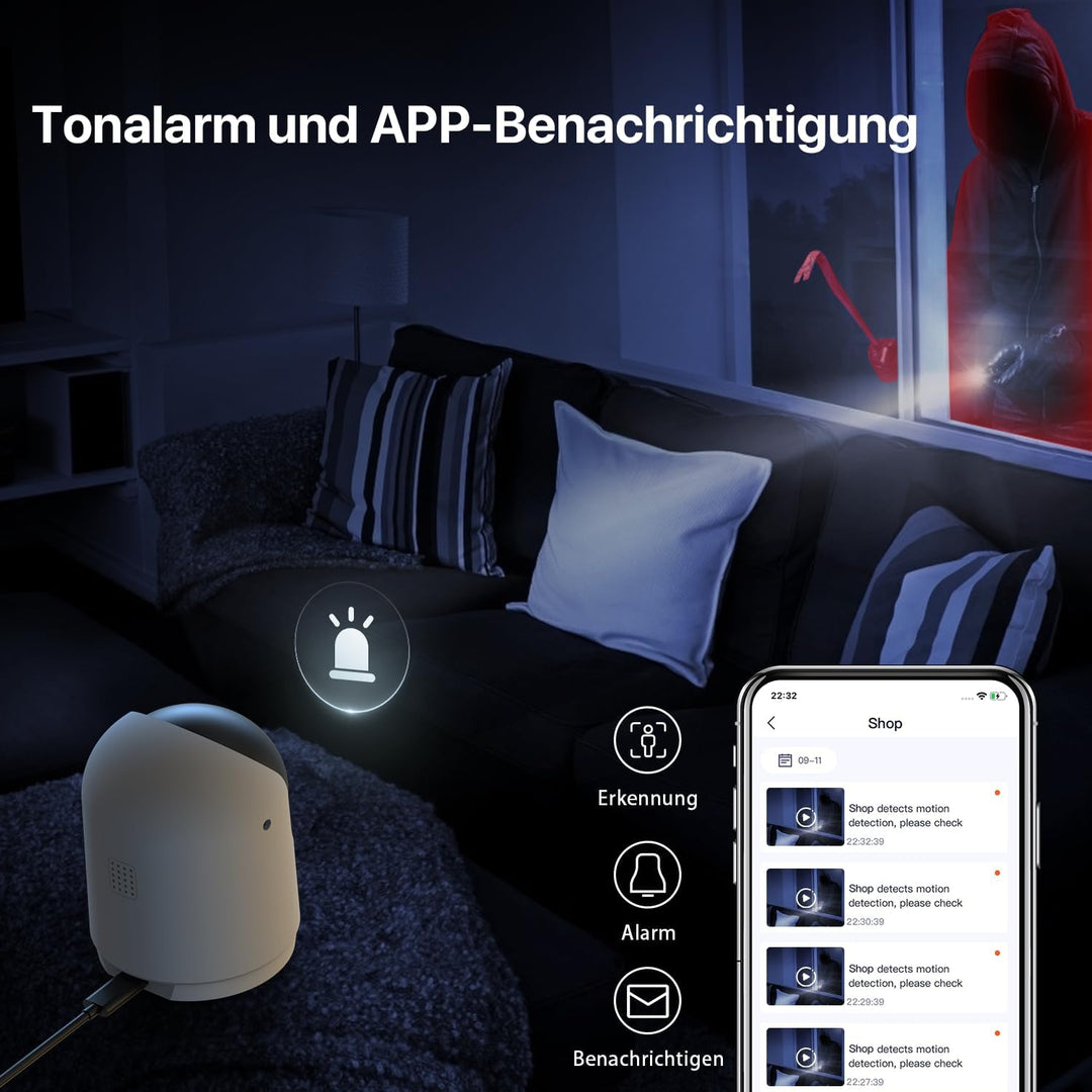 Tenda 3MP WLAN Innenkamera Überwachung, Haustierkamera mit 2-Wege-Audio, Nachtsicht 12M, Bewegungs-P