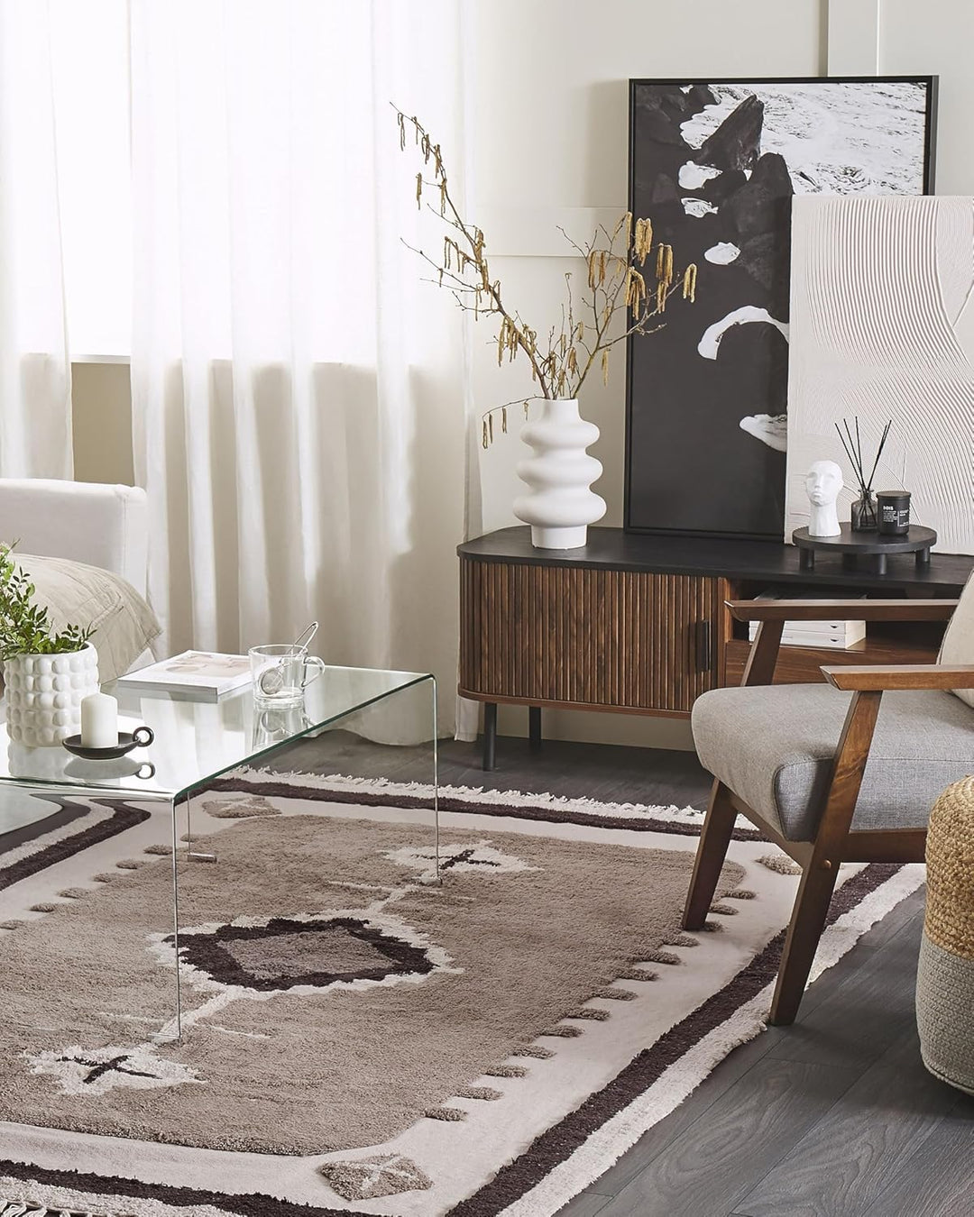 Teppich Baumwolle beige / braun geometrisches Muster Fransen 160 x 230 cm Geyve