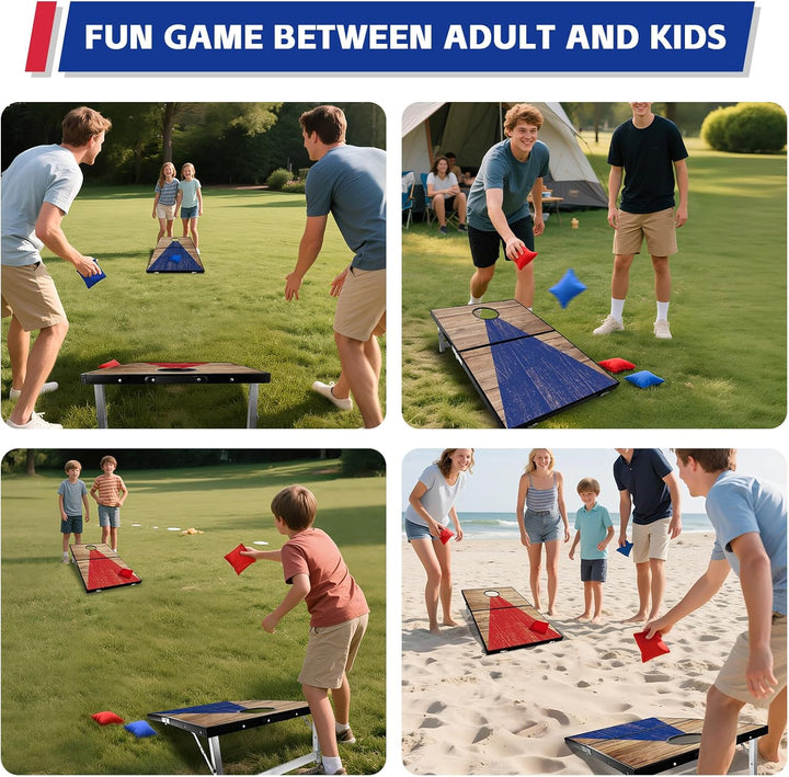 NZQXJXZ 3 x 2FT Aluminium Cornhole Set Outdoor, 2 in 1 Cornhole Game mit 8 Sitzsäcken & Tragetasche