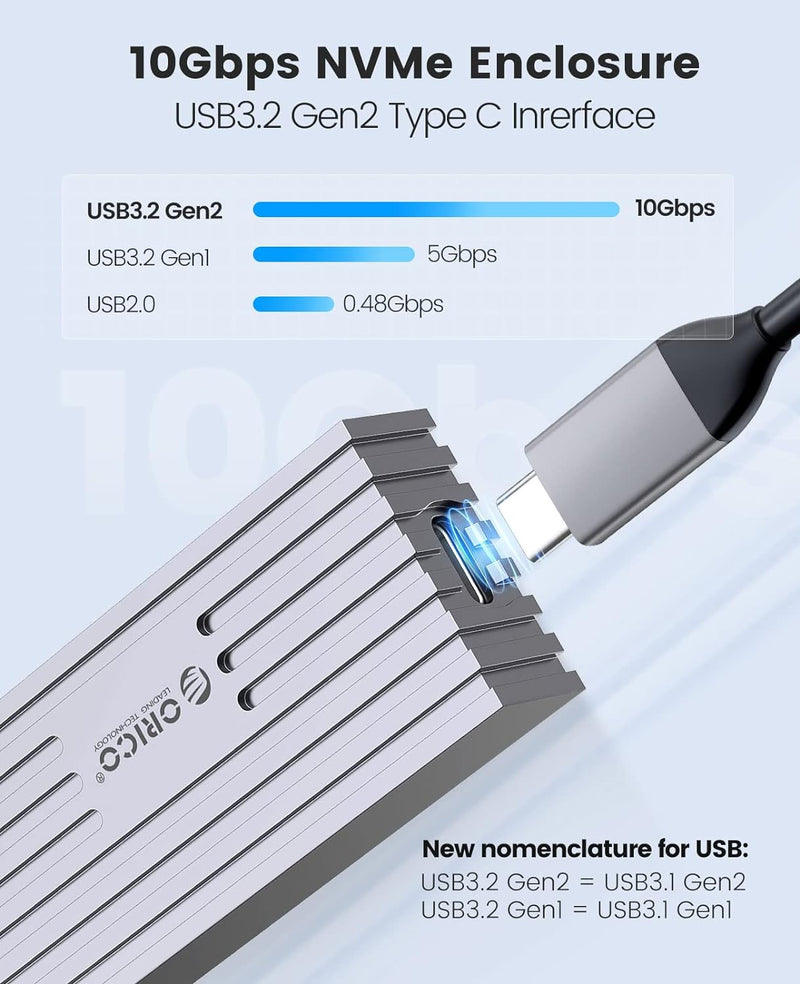 ORICO M.2 NVMe SSD Gehäuse auf USB-C PCIe Adapter 10 Gbps USB3.2 Gen2 für NVMe M-Key/M+B Key SSD 223