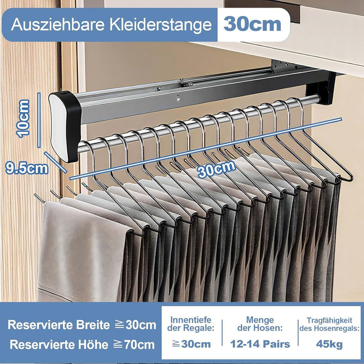 Kleiderstange Ausziehbar Schrank 30cm, Teleskopstange Schrankauszug mit Dämpfung, Verstellbare Kleid