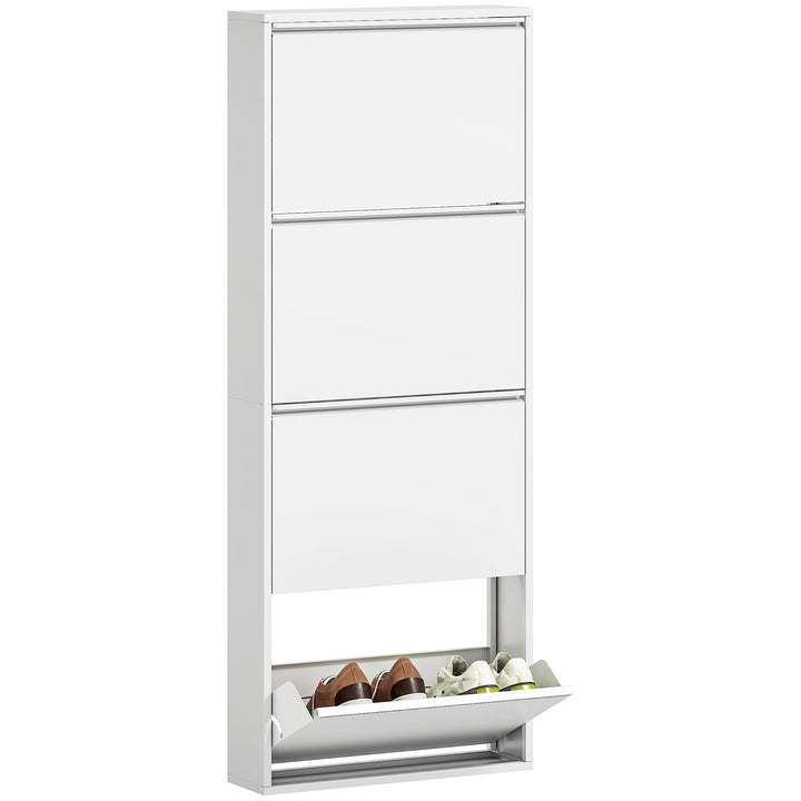 HOMCOM Schuhschrank Metall mit 4 Klappen Schuhkipper Schmal Schuhkommode Schuhregal Schuhablage Wand