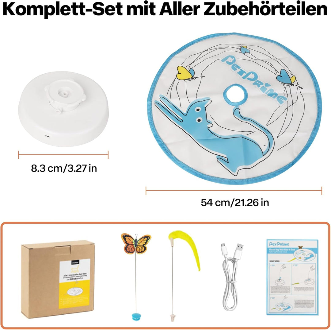 Pet Prime Interaktives Katzen Spielzeug mit Rotierendem Schmetterling & Federangel Automatisches Bew