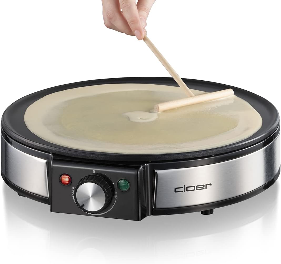 Cloer 6630 Crêpes-Maker, für süsse oder herzhafte Crepes mit 30 cm Ø, 1200 W, Antihaftbeschichtung,