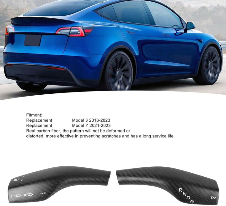 Focket 2PCS Lenkradhebelabdeckung Schalthebelabdeckung für Tesla Model 3 Y 2016-2023, Carbon Fiber W