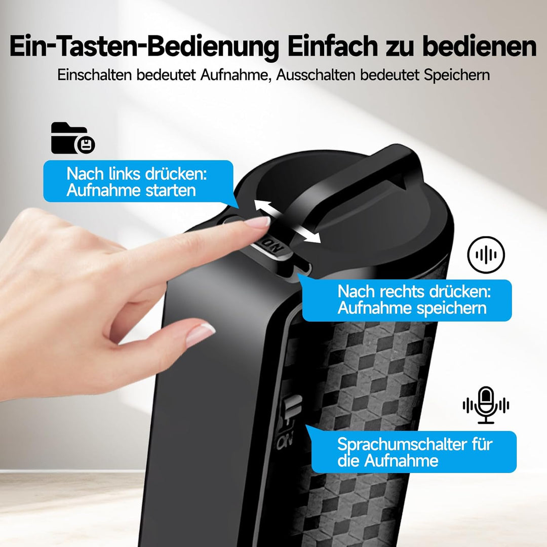 Digitale Diktiergerät, 64GB Magnet Mini Aufnahmegerät mit 30 Tage Daueraufnahme Abhörgerät Voice Rec
