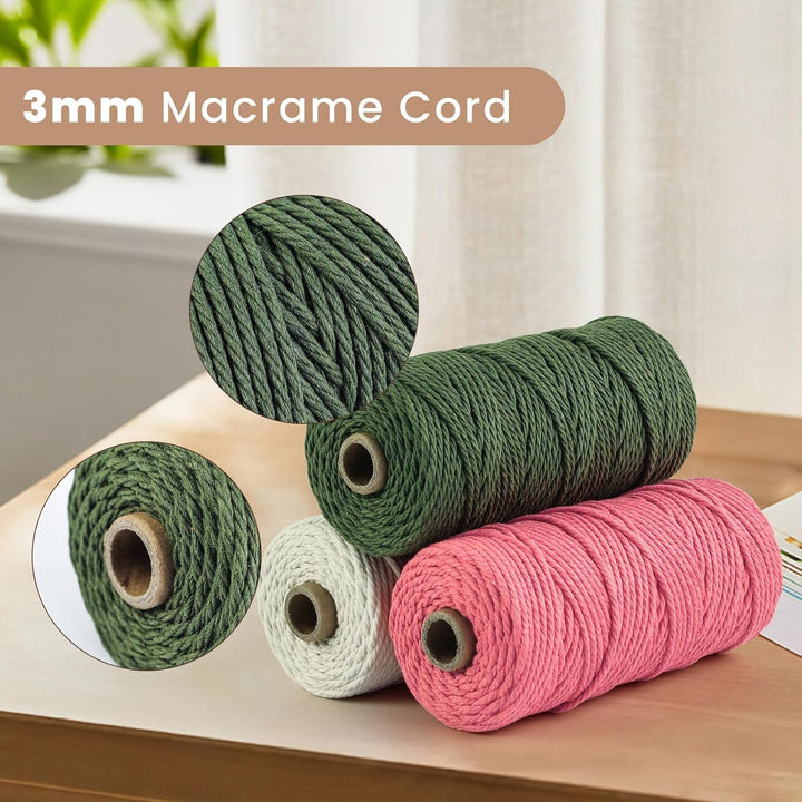 Makramee Garn 3mm X 100m,3 Stuck Makramee Baumwollgarn Baumwollschnur Natur Bastelschnur Makramee Zu