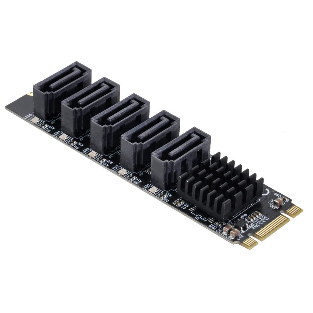 cablecc NGFF Key B+M auf SATA 3.0 6Gbps 5 Ports Adapter Konverter Port JMB575 2280 B+M-Key to 4SATA,