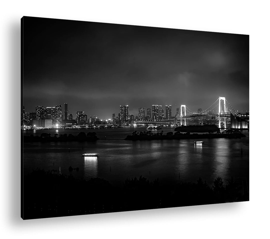 deyoli Grossstadt bei Nacht Effekt: Schwarz&amp;Weiss, Format: 80x60 als Leinwandbild, Motiv fertig gera