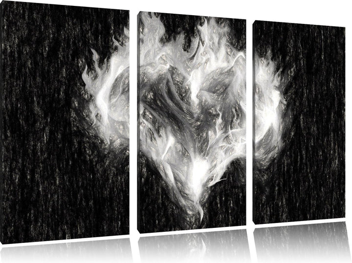 Pixxprint Dark - Herz aus Feuer und Wasser Kohle Effekt 3-Teiler Leinwandbild 120x80 Bild auf Leinwa