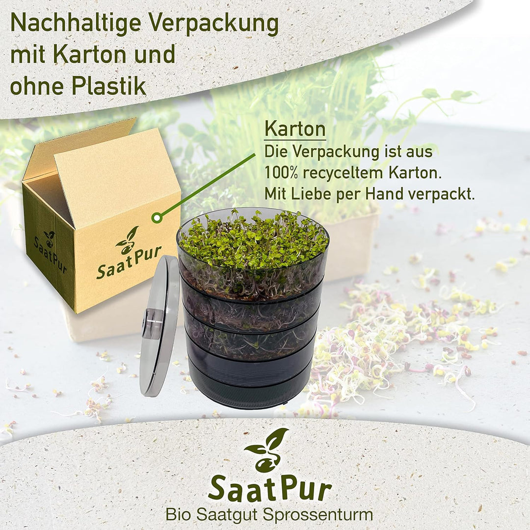 SaatPur® Keimsprossenbox Set 4 mit Vier Etagen als Sprossen Keimgerät: Sprossen Anzucht sowie Microg