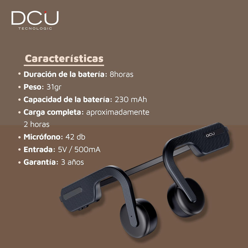 DCU TECNOLOGIC | Bluetooth-Kopfhörer, Knochenleitungs-Kopfhörer, drahtlose Sporthelme, 8h Verwendung