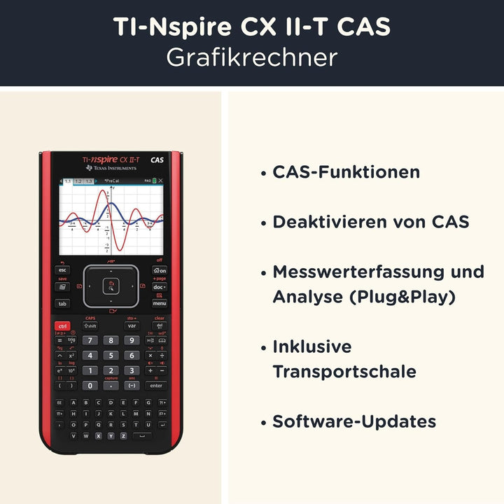 CALCUSO Sparpaket: TI Nspire CX II-T CAS Grafikrechner + WYNGS Schutztasche rot + Erweiterte Garanti
