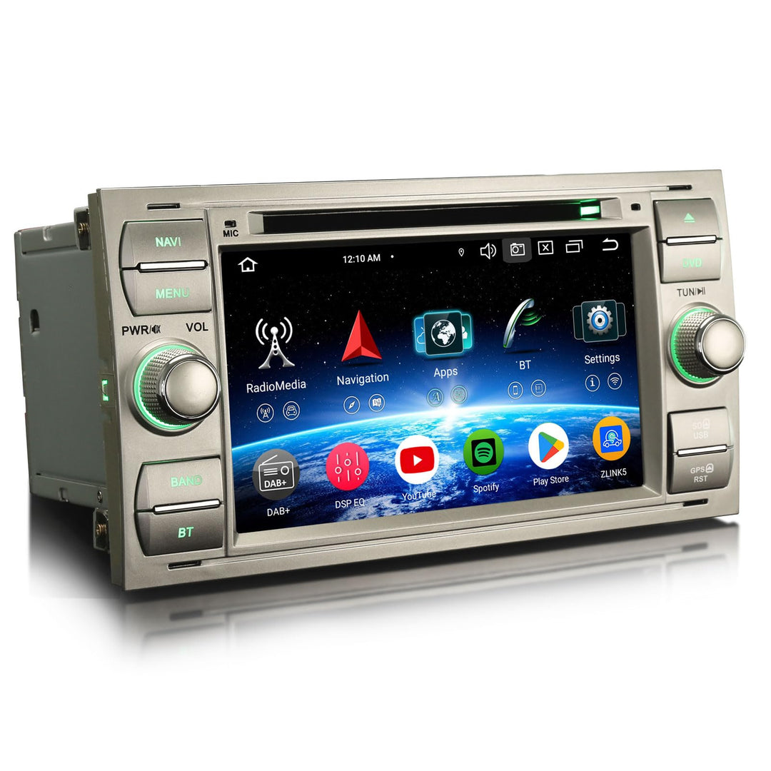 Erisin 8-Kern 4GB+64GB 7 Zoll Android 14 Autoradio Bluetooth GPS Navigation für Ford Focus Fiesta Tr