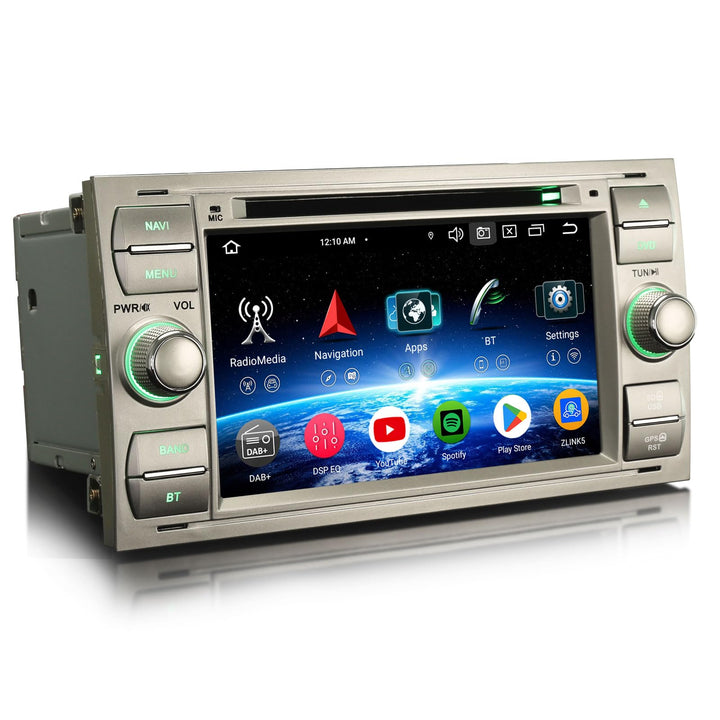 Erisin 8-Kern 4GB+64GB 7 Zoll Android 14 Autoradio Bluetooth GPS Navigation für Ford Focus Fiesta Tr