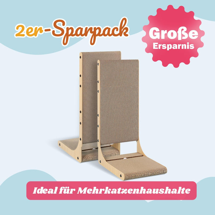 Zakkart 2er-Set Kratzbrett für Katzen, 65 cm Hoch - L-förmiger Karton-Kratzbaum für Innenräume, Krat