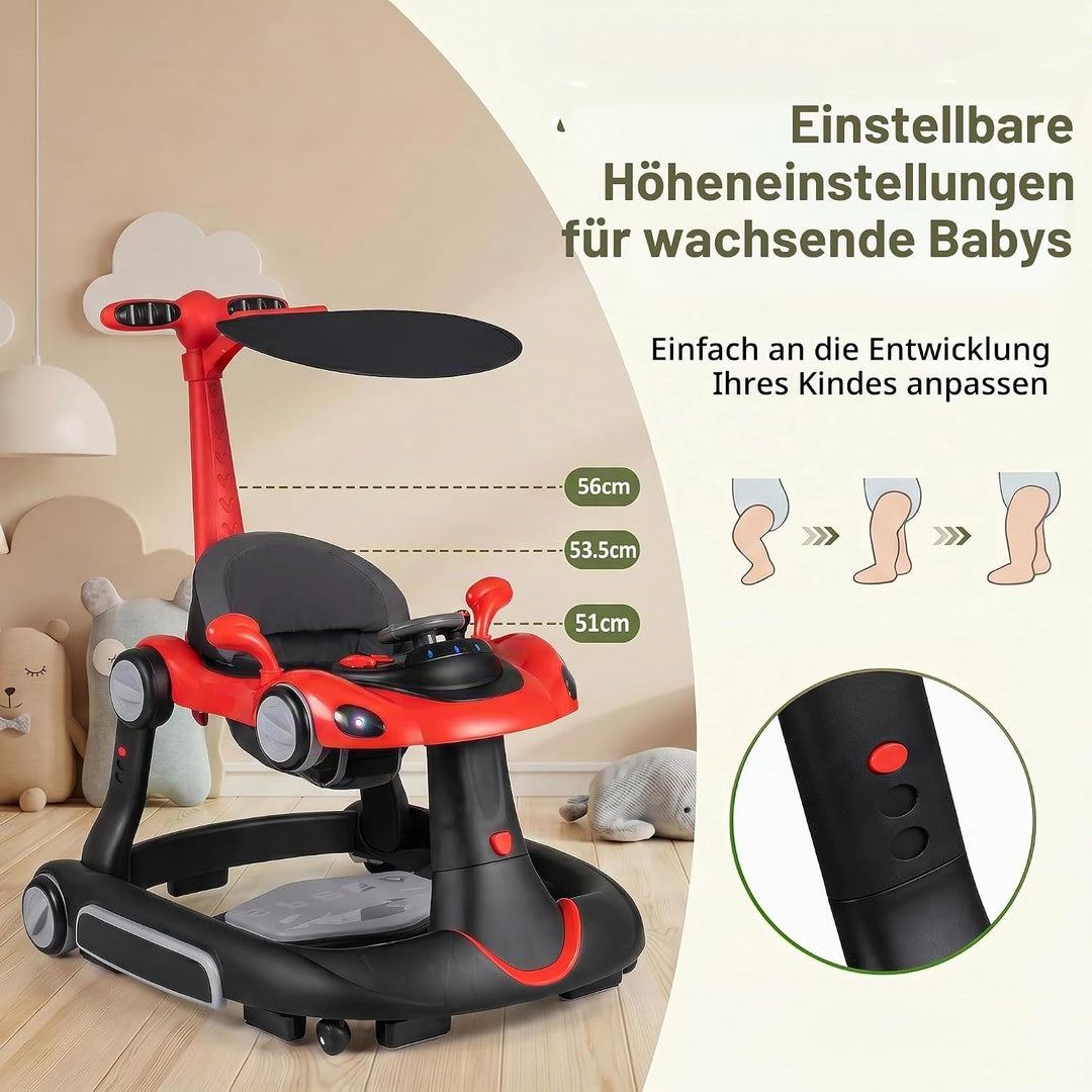 LIFEZEAL Lauflernwagen mit Sonnenschirm, 6-in-1 Lauflernhilfe Gehhilfe Baby mit Licht, Musik, Spiele