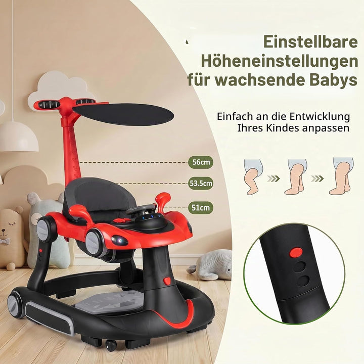 LIFEZEAL Lauflernwagen mit Sonnenschirm, 6-in-1 Lauflernhilfe Gehhilfe Baby mit Licht, Musik, Spiele