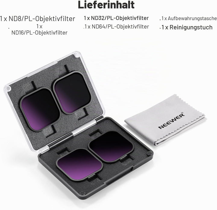 NEEWER ND/PL Filter Set kompatibel mit Insta360 ACE PRO, 4er Pack ND8/PL ND16/PL ND32/PL ND64/PL Act