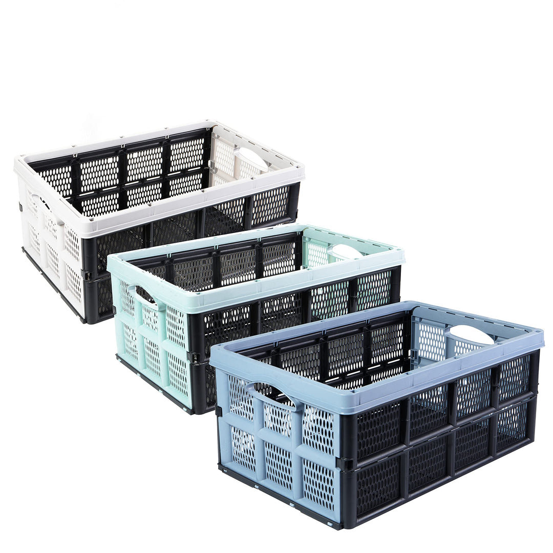 Klappbox Einkaufskorb Aufbewahrungsbox Transportbox faltbar 32 Liter 3 Stück, Farbe:Mehrfarbig sorti