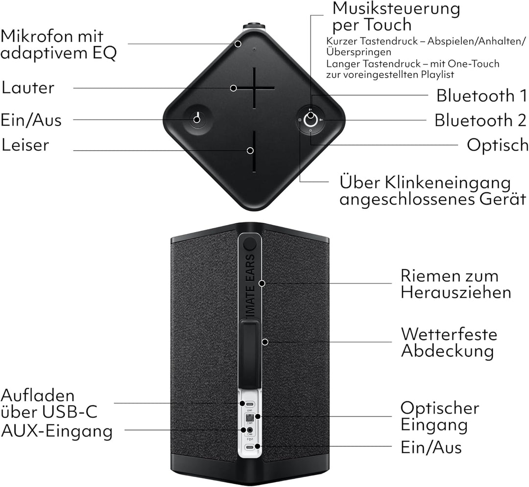 Ultimate Ears HYPERBOOM, mobiler kabelloser Bluetooth-Lautsprecher, lauter Lautsprecher, tiefer Bass