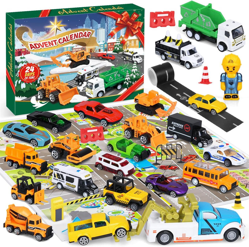 iZoeL Adventskalender Autos Junge 2024,Auto-Spielzeug-Adventskalender Kinder, 24 Fahrzeuge aus Legie