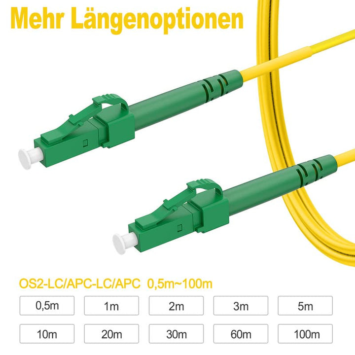 RamboCables 50m Glasfaserkabel LC/APC auf LC/APC,OS2 Simplex Singlemode 9/125µm LSZH，FTTH LWL Patchk