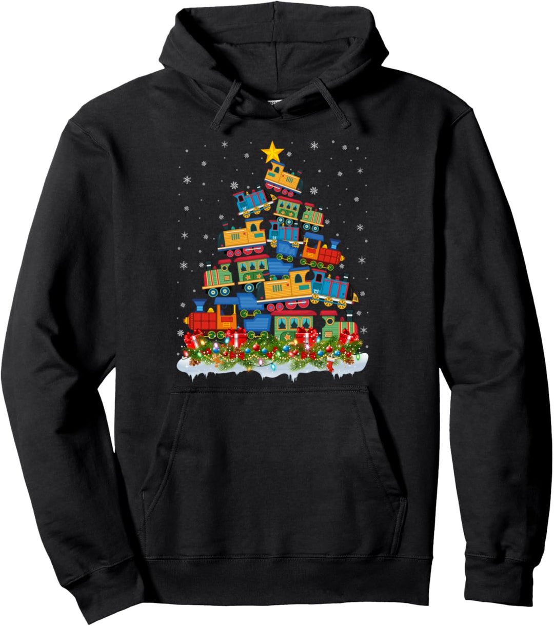 Zug Xmas Beleuchtung Weihnachtsmann Zug Weihnachtsbaum Pullover Hoodie
