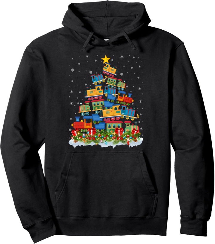 Zug Xmas Beleuchtung Weihnachtsmann Zug Weihnachtsbaum Pullover Hoodie