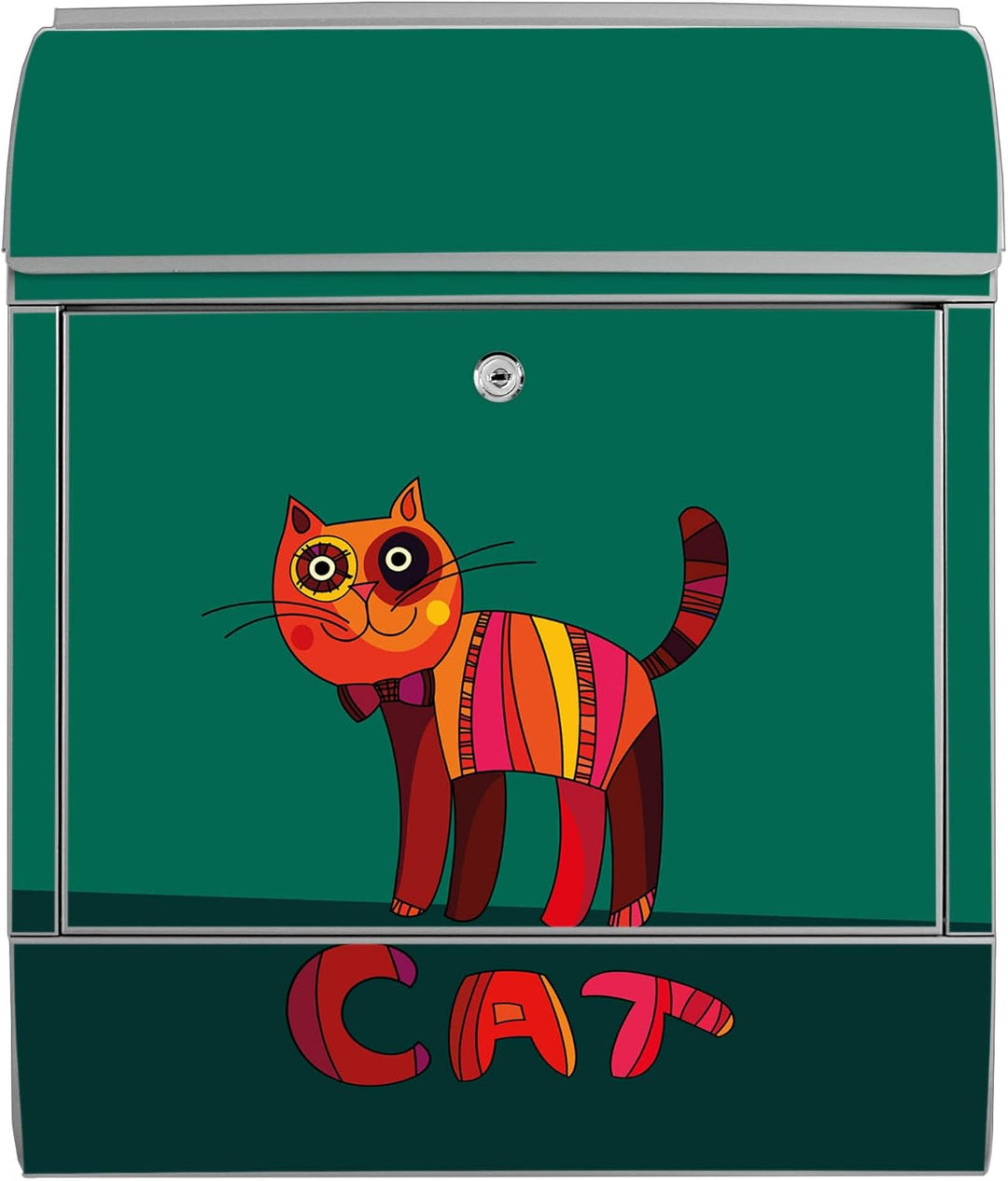 banjado® Design Briefkasten mit Motiv Orange Katze 39x47x14cm &amp; 2 Schlüssel - Briefkasten Stahl Silb