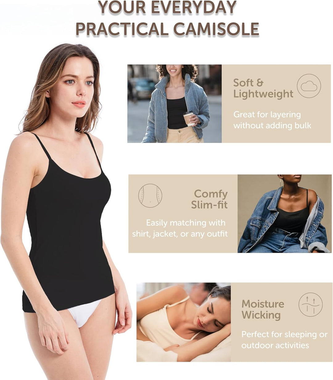 Comfneat Damen 4-Pack Spaghetti Tops Slim-Fit Verstellbare Träger Camisole Baumwolle Elasthan Unterh