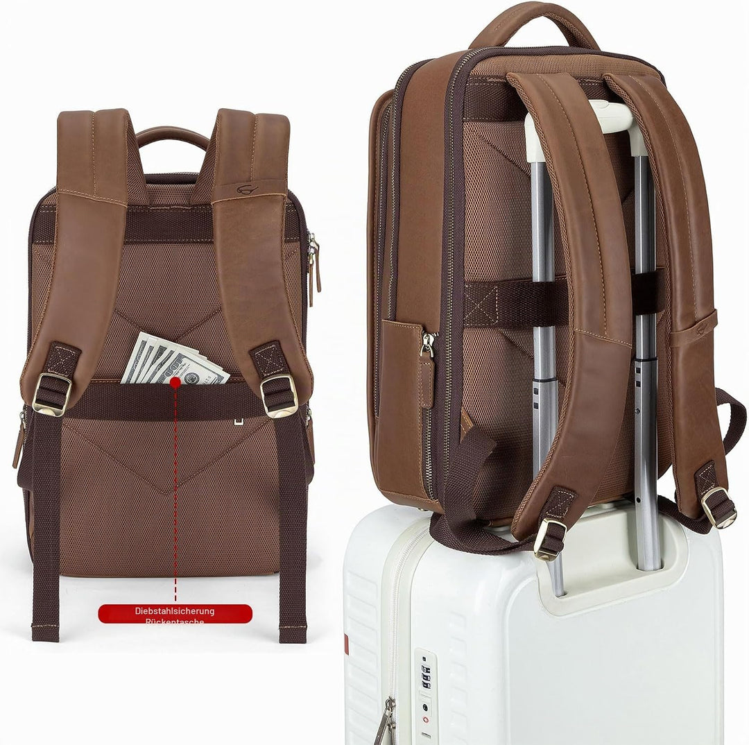 Tzowla Lederucksack Herren,Laptop Vintage Rucksack aus Echtleder für Damen mit USB-/Typ-C-Ladeanschl
