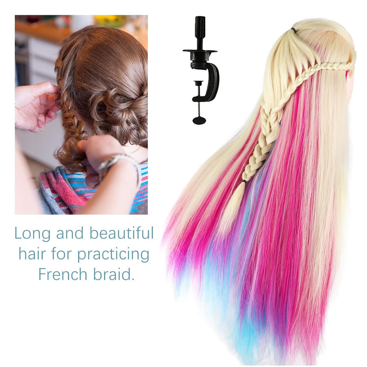 Hair Styling Training Head Synthetic hair, 23" Cosmetology Mannequin Head Hairdressing Manikin Doll