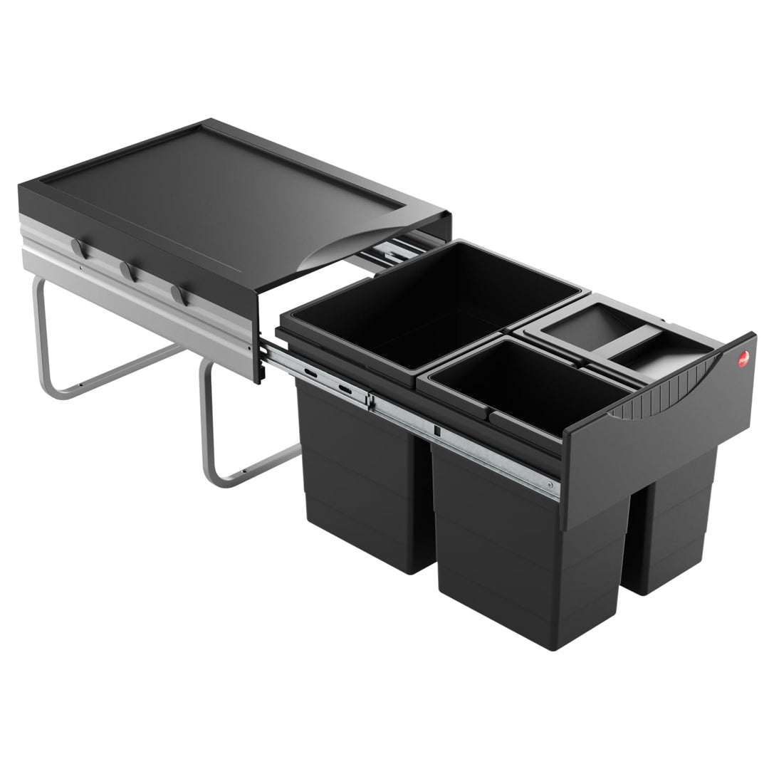 Hailo Abfallsammler 3642931 | Raumspar-Tandem 18 + 2x 8.5 L | ab 40cm Schrank mit Drehtür | 346 x 47