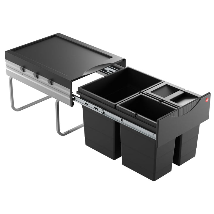 Hailo Abfallsammler 3642931 | Raumspar-Tandem 18 + 2x 8.5 L | ab 40cm Schrank mit Drehtür | 346 x 47