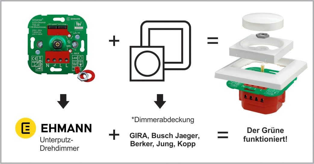 EHMANN 4400x0100 Unterputzdimmer T44.01 Unterputz-Drehzahlsteller, 230 V, 50 Hz, Leistung: 25-600 W/