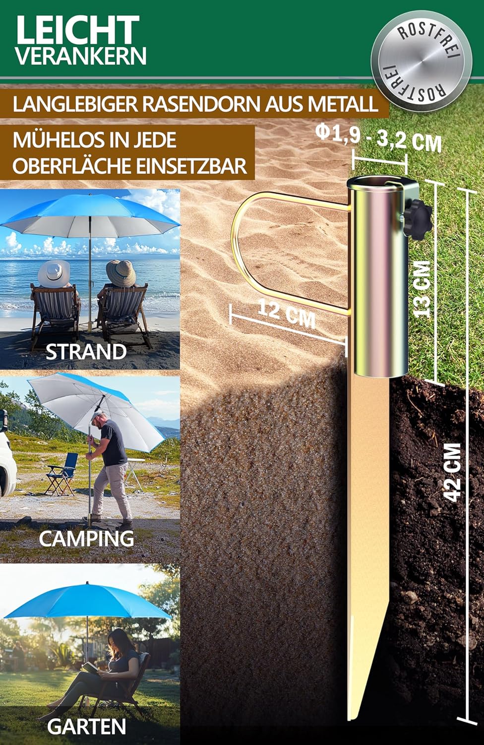 4smile Sonnenschirm Strand SunnyJoy Modern im 3er-Set, Blau - Strandschirm windfest stabil 160 cm +