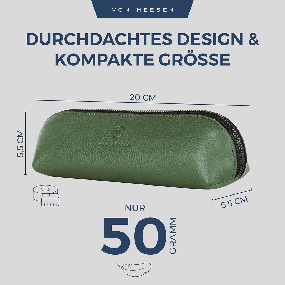 VON HEESEN® Echtleder Federmäppchen Leder Federmappe Etui für Stifte Mäppchen Schule Federtasche Uni