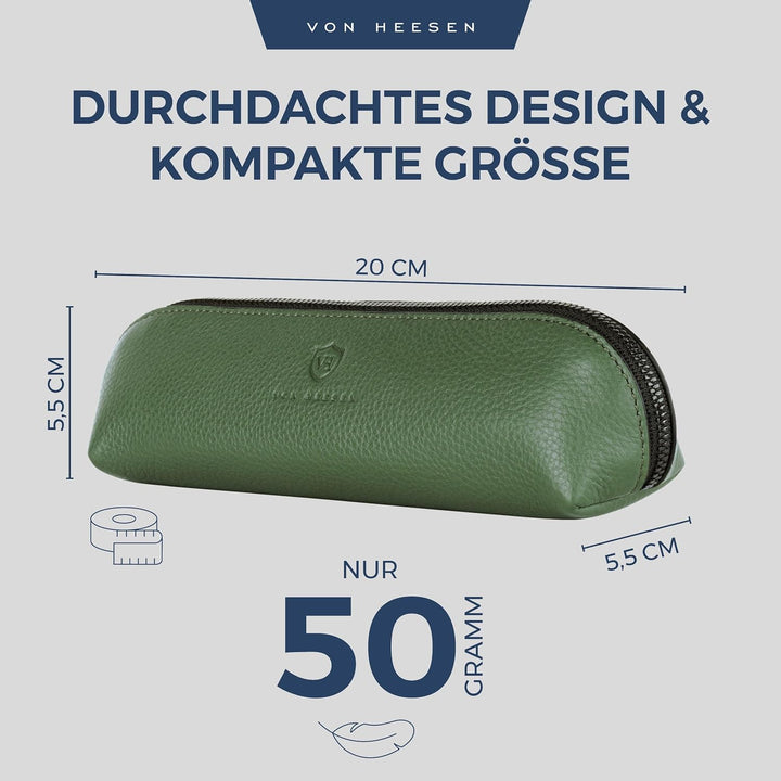 VON HEESEN® Echtleder Federmäppchen Leder Federmappe Etui für Stifte Mäppchen Schule Federtasche Uni