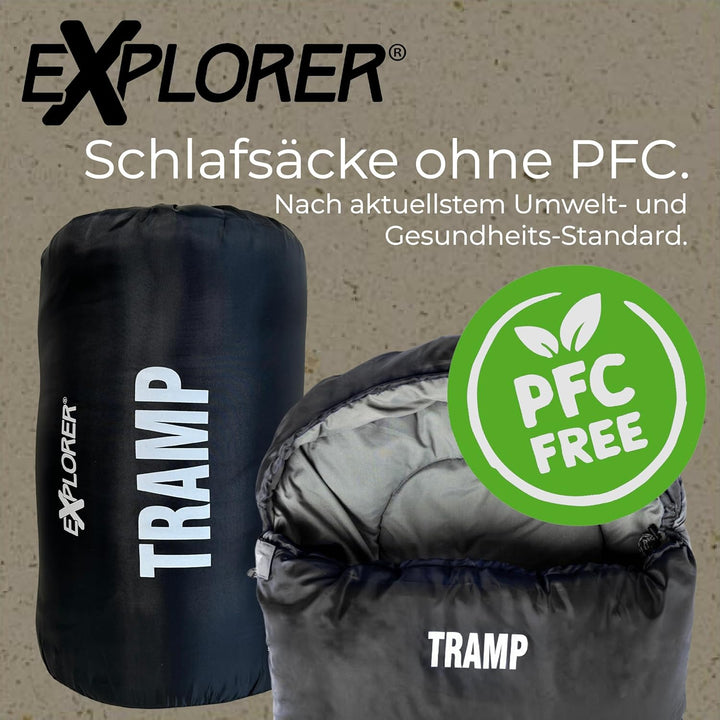 EXPLORER® Tramp Schlafsack -9°C +9°C [250GSM] 3 Jahreszeiten Leichter Mumienschlafsack für Erwachsen