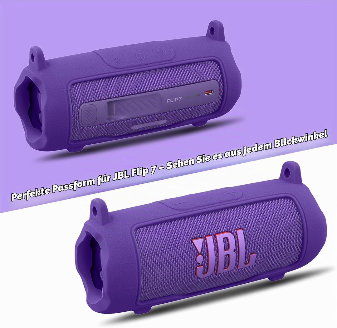 Khanka für JBL Flip 7 Silikon-Schutzhülle mit abnehmbarem Schultergurt, stossfeste weiche Hülle für