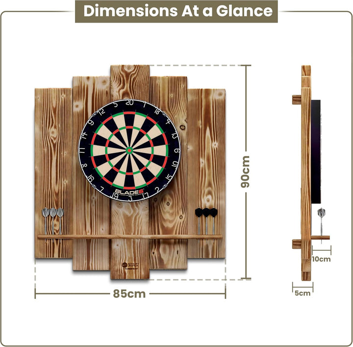 Wooden Dartboard Surround | Premium Dart-Wandschutz & Tablet-Halter (Optional) | Geflammter Burned L