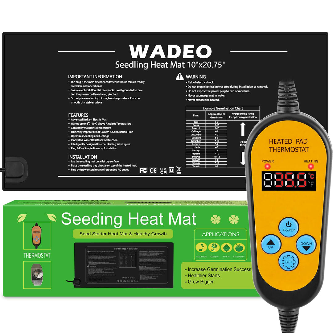 WADEO Heizmatte für Pflanzen, Sämlinge Heizmatte mit Thermostat 5°C bis 45°C, Heizmatte Terrarium, W
