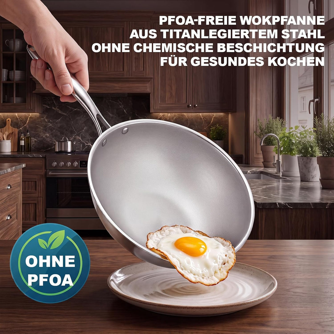 SSGP Titanium-Wokpfanne, 28-30 cm – Dreilagiger Induktionswok zum Scharfanbraten &amp; Stir Fry – Antiha