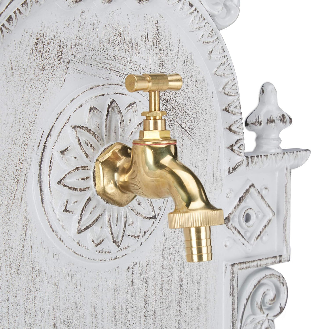 Relaxdays XL Wandbrunnen antik, mit Wasserhahn, nostalgisch, Waschbecken Garten, Aluguss, HBT 75 x 4