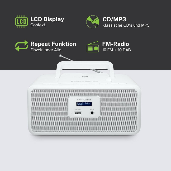 Tragbares Bluetooth Radio, CD, MP3 mit USB weiss, weiß