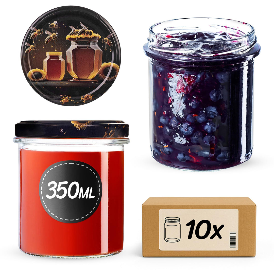 KADAX 10er Set Marmeladengläser 350ml TO82 Honey, Pack of 10, Einmachgläser Vorratsgläser Mason Jar